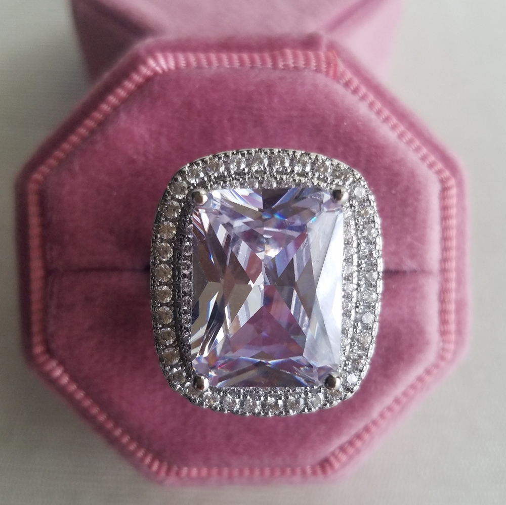 Swarovski Elements 925 Sterling Silver Huge Halo Solitaire Statement Ring NEW - Picture 13 of 17